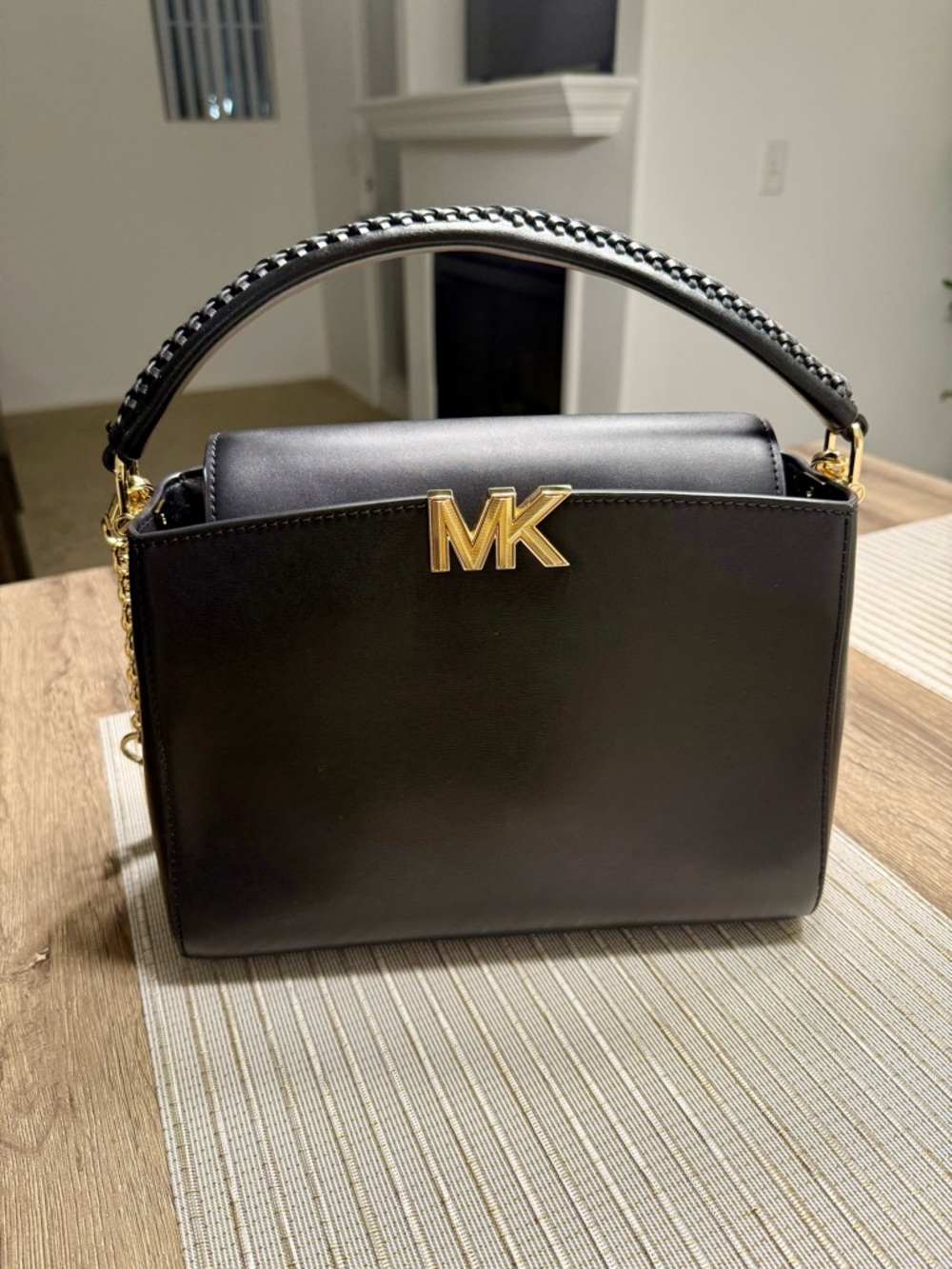Michael Kors Black Leather Satchel with Gold MK Hardware - Picture 2 of 7